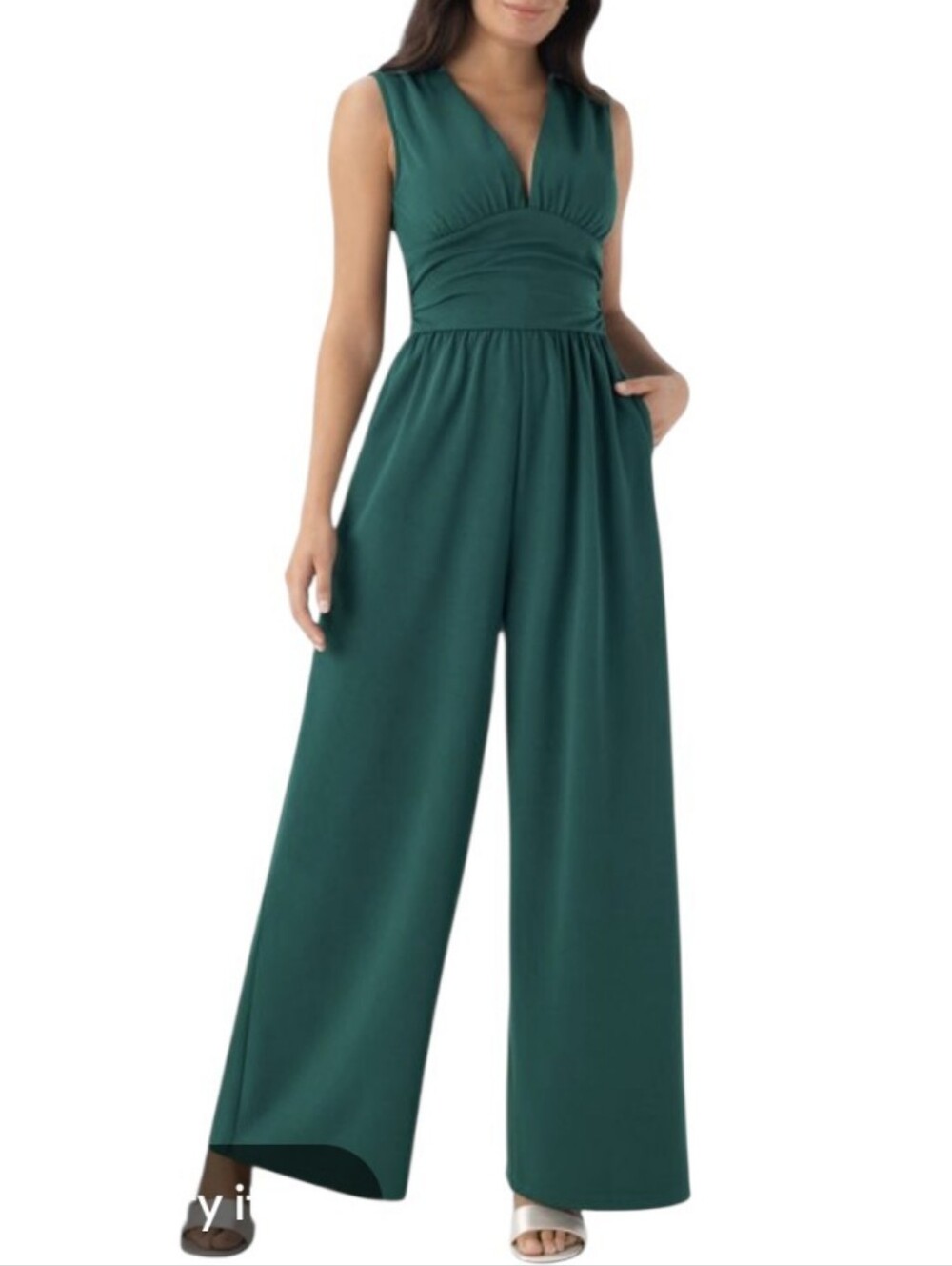 NWT Halara Easy Peezy dark green wide leg jumpsuit- L. S41